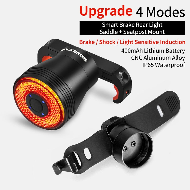 ROCKBROS Q5 Luz de led traseira, luz de detecção de freio automático, inteligente, Ciclismo, Mountain Bike Luz Traseira