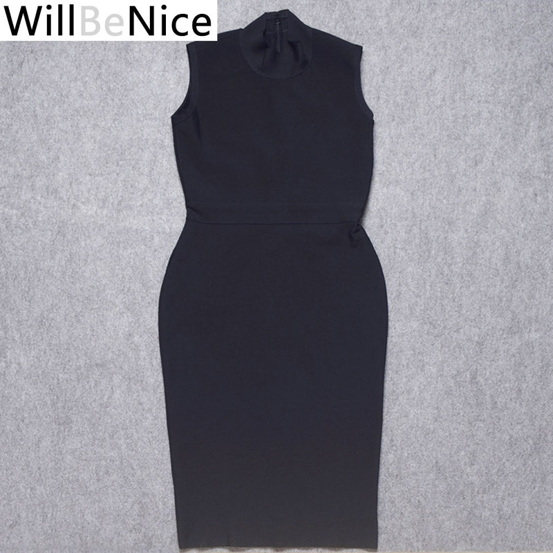 WillBeNice Vestido de festa, gola alta, casual