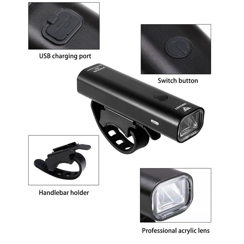 Farol de bicicleta LED recarregável USB 2000mAh Lâmpada frontal à prova d'água de alumínio MTB Lanterna de ciclismo ultraleve