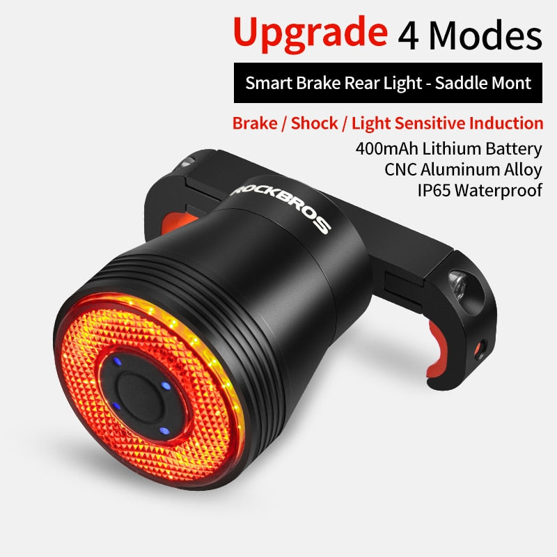 ROCKBROS Q5 Luz de led traseira, luz de detecção de freio automático, inteligente, Ciclismo, Mountain Bike Luz Traseira