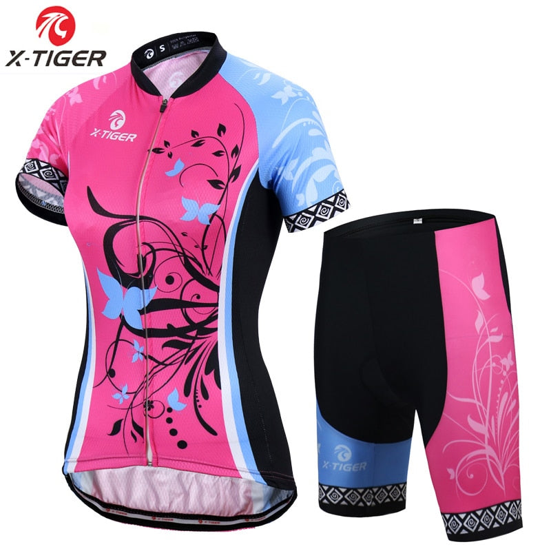 Conjunto de camisa de ciclismo feminino X-Tiger, verão, anti-UV