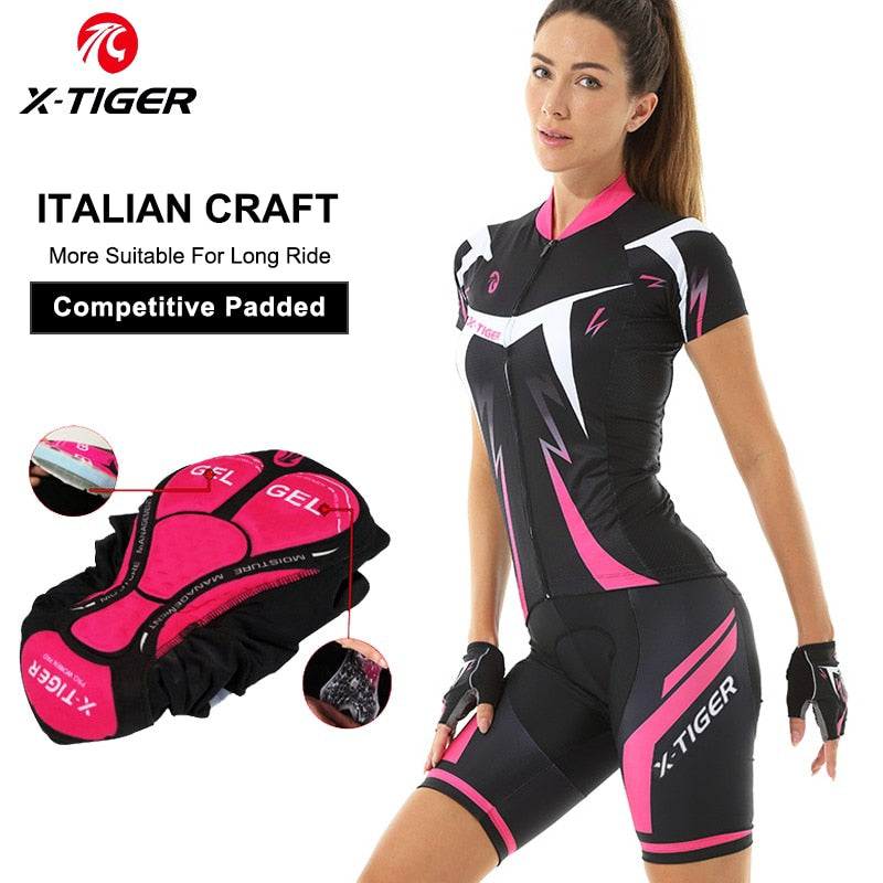 Conjunto de camisa de ciclismo feminino X-Tiger, verão, anti-UV