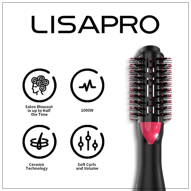 LISAPRO Escova de ar quente e secador de cabelo de uma etapa e volumizador 1000 W