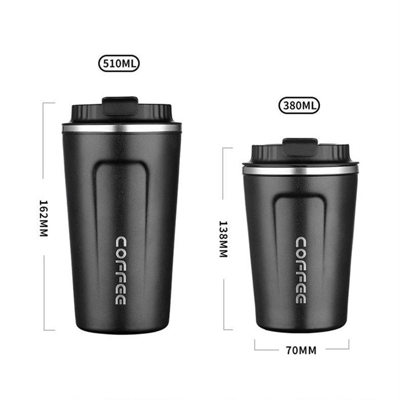 Caneca térmica dupla de aço inoxidável para café com tampa garrafa, 380ml 510ml