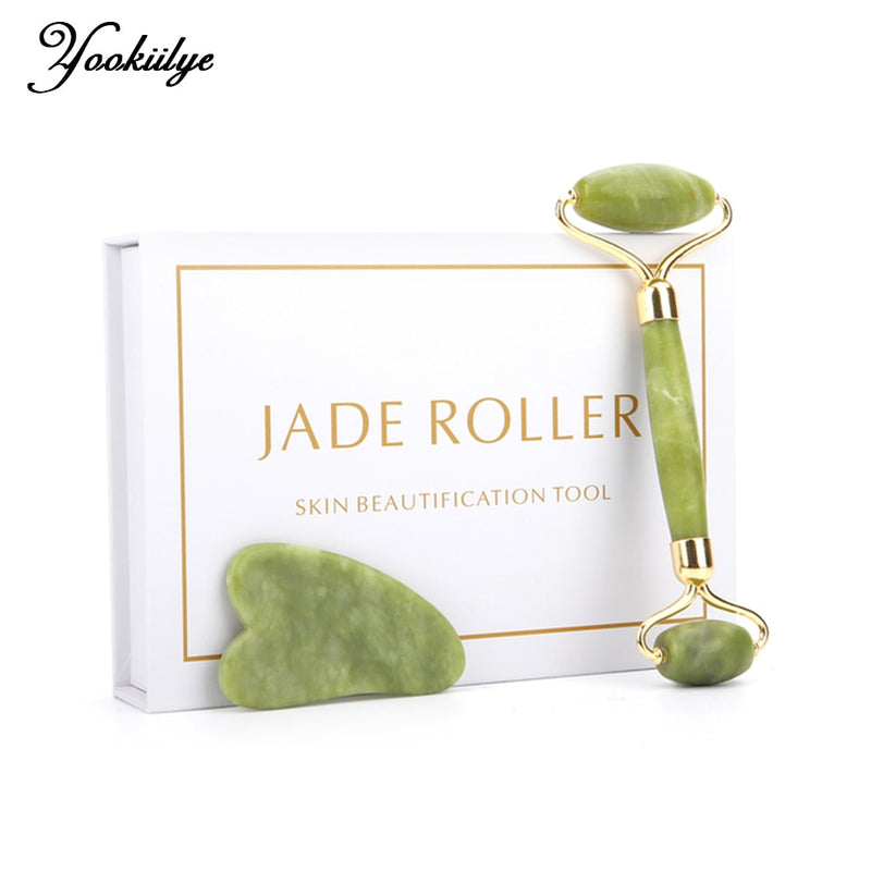 Massageador facial rolo de pedra de jade, anti-rugas